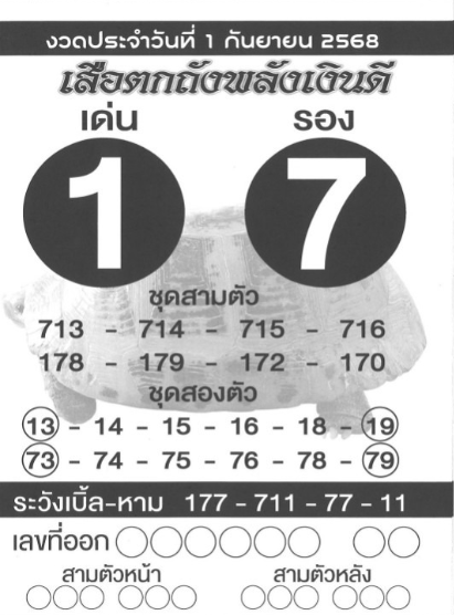 หวยเสือตกถัง 1/9/68