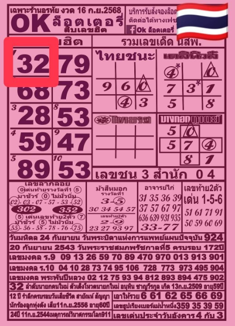 หวย ok ล็อตเตอรี่ 16/9/68