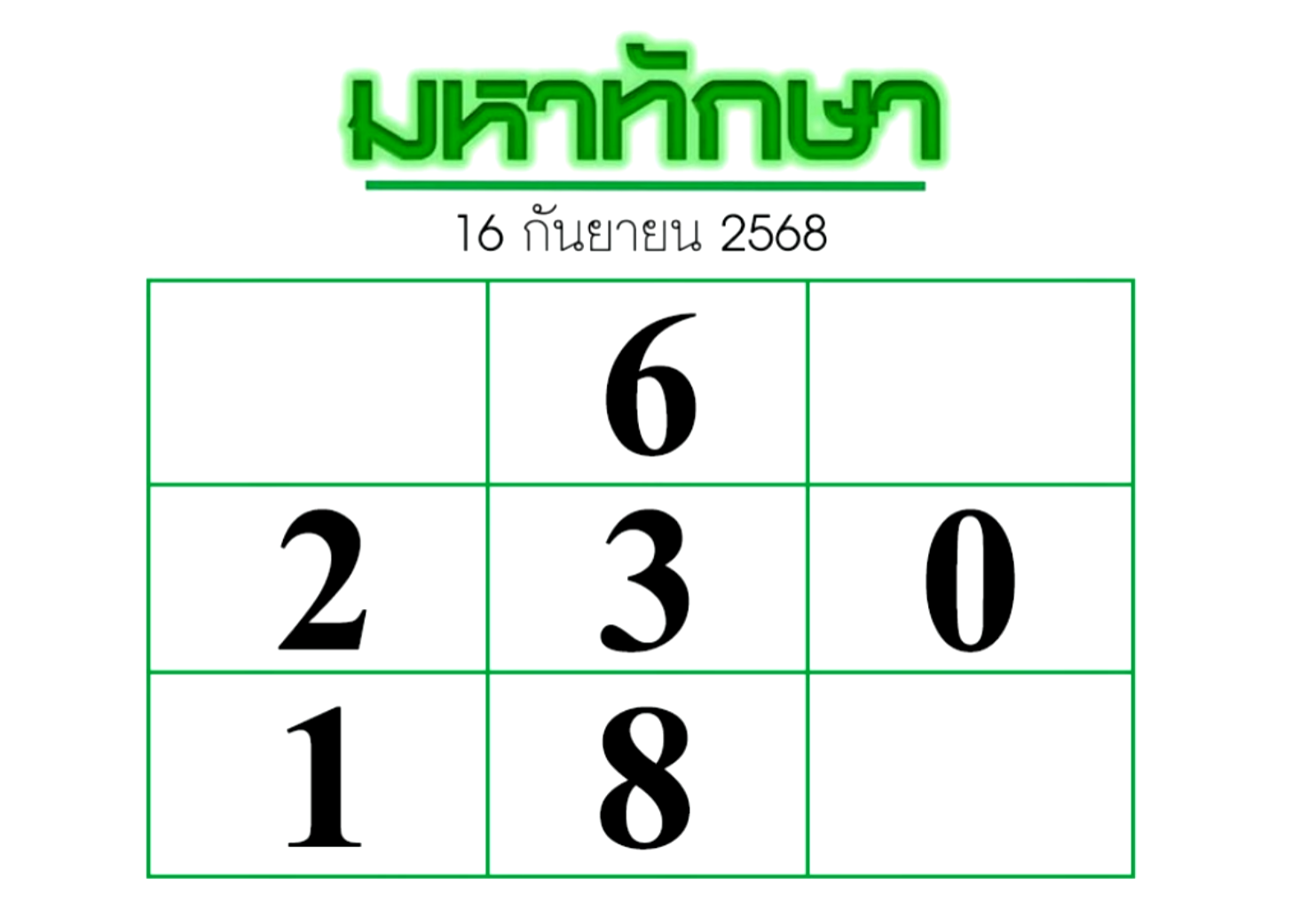 หวยมหาทักษา 16/9/68