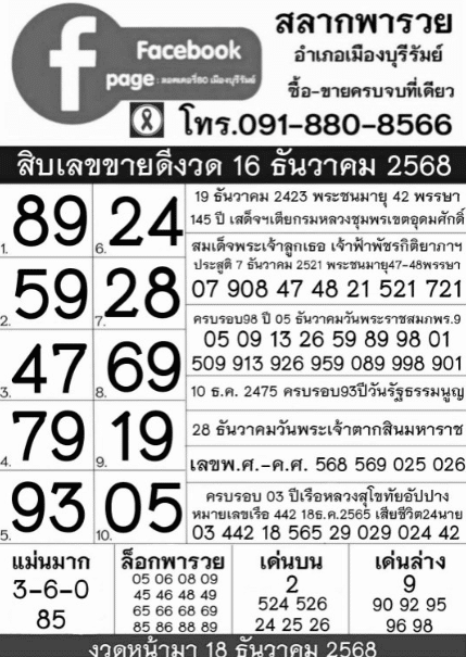 สลากพารวย 16/12/68