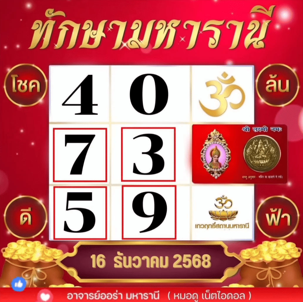 เลขทักษามหารานี 16/12/68
