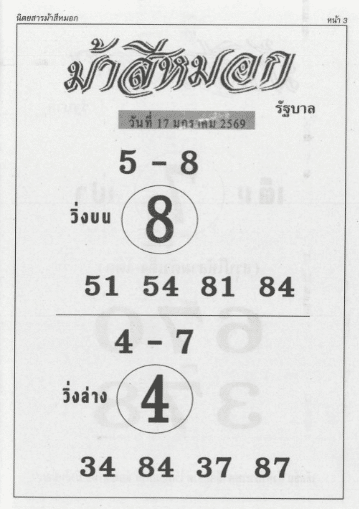 หวยม้าสีหมอก 17/1/69