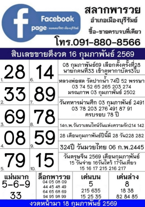 สลากพารวย 16/2/69