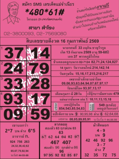 หวยแม่จำเนียร 16/2/69